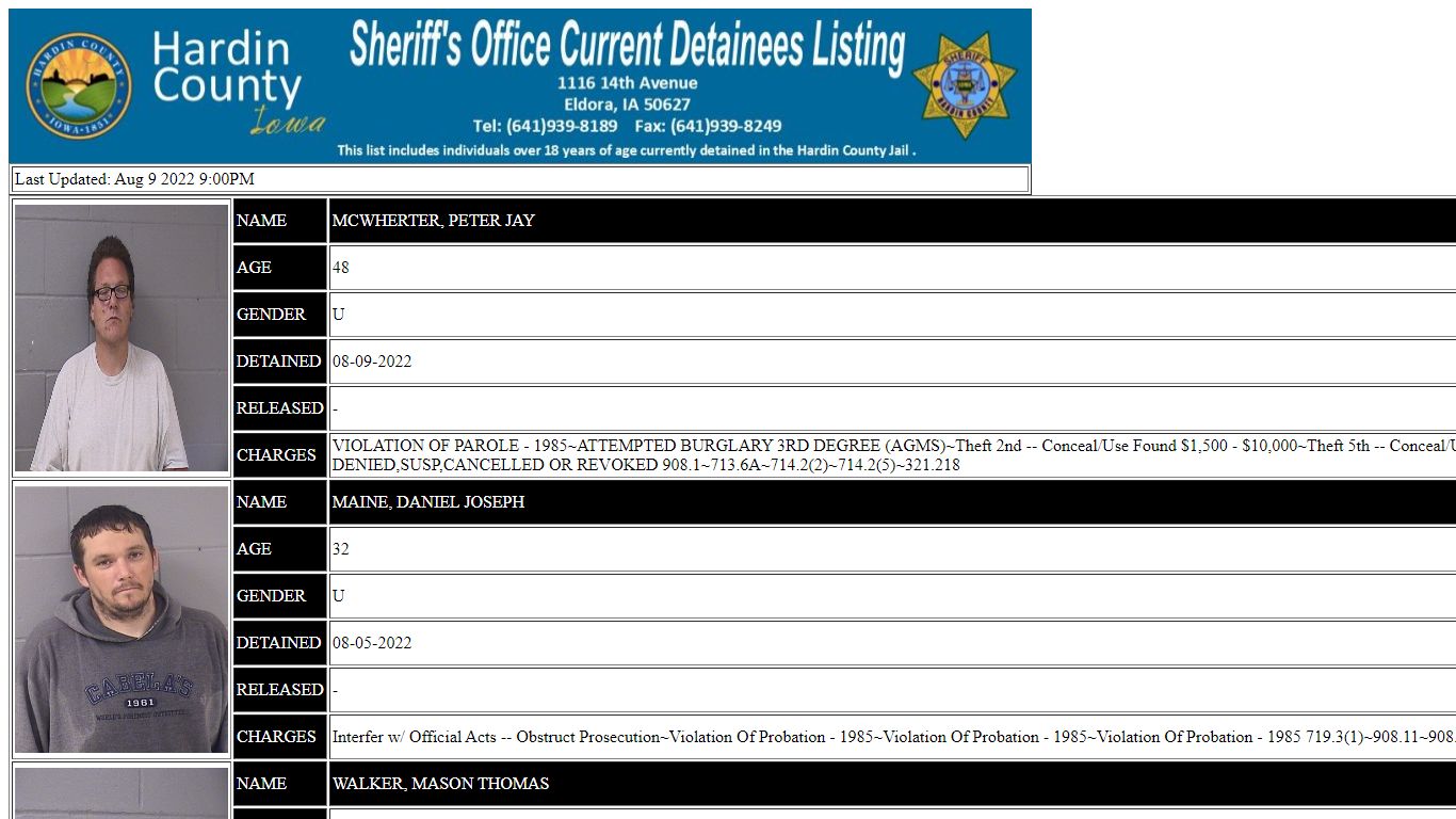 Hardin County Current Detainees